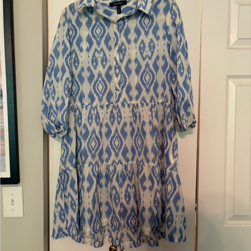 Ellen Tracy Sky Blue and Cream Patterned Dress